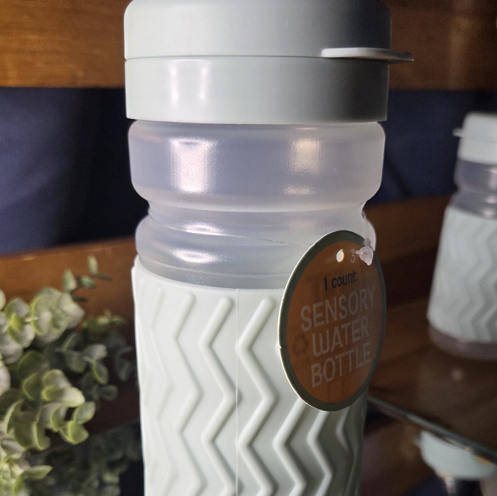 Sensory Water Bottle Kids Sage Green Textured Grip BPA Free New